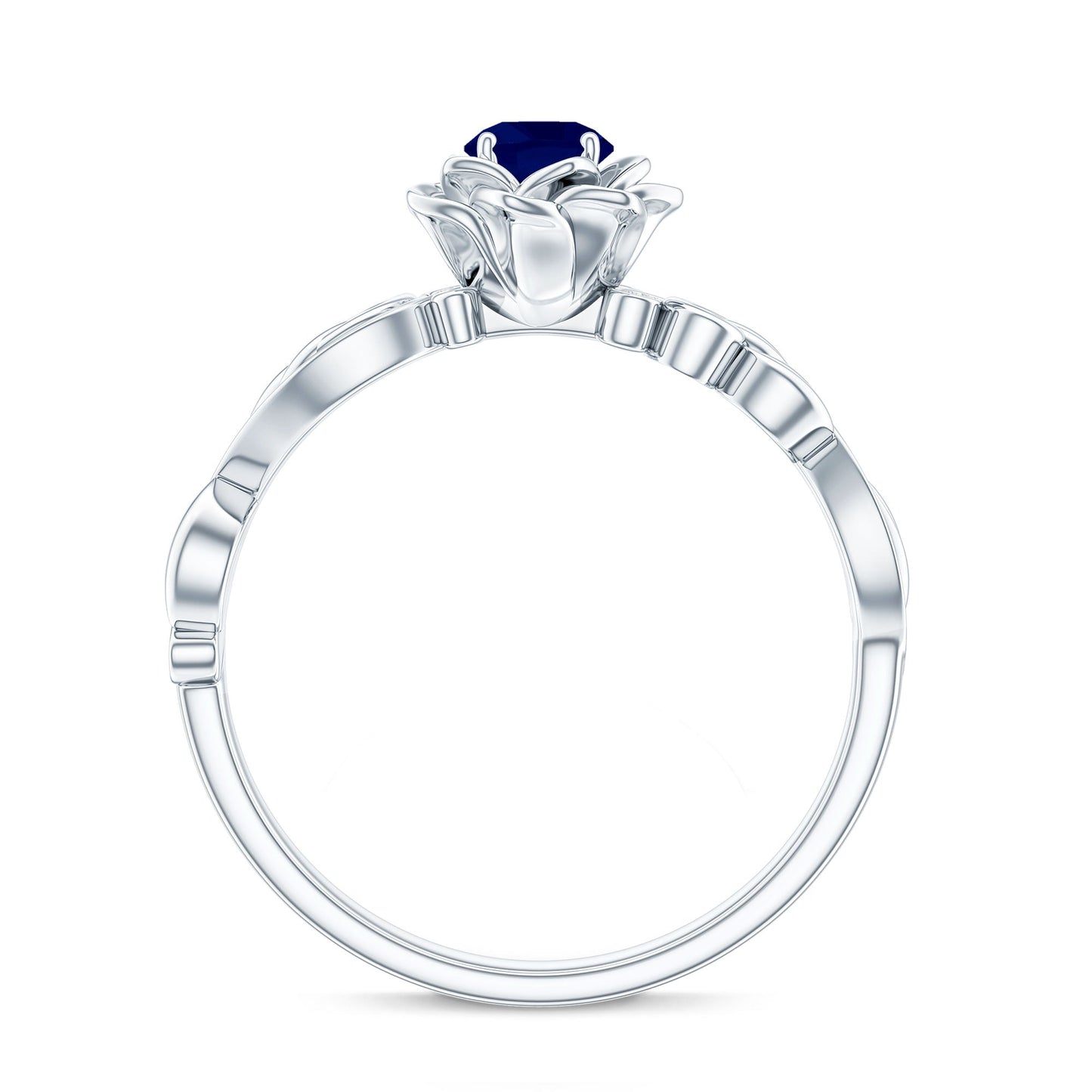 Rose Flower Engagement Ring with Genuine Blue Sapphire and Diamond