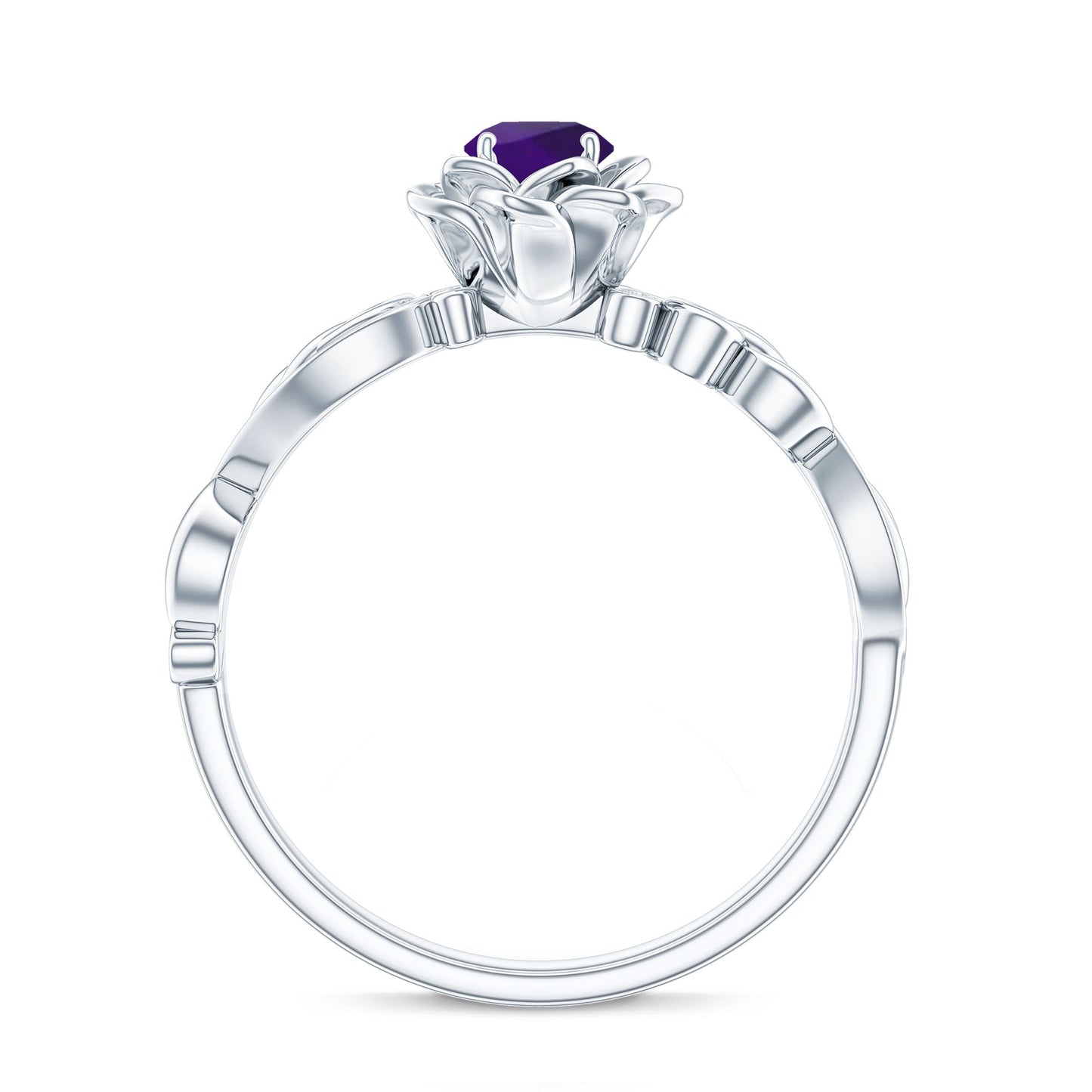 Real Amethyst Nature Inspired Engagement Ring With Diamond