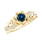 0.6 Carat Round Shape London Blue Topaz Nature Inspired Engagement Ring with Diamond