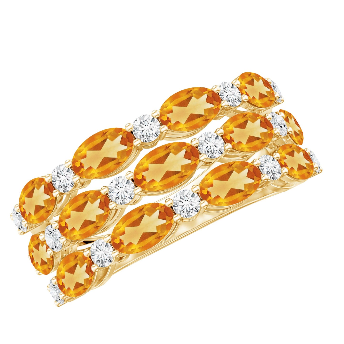 Certified Citrine Wide Wedding Band in Gold Plated Silver