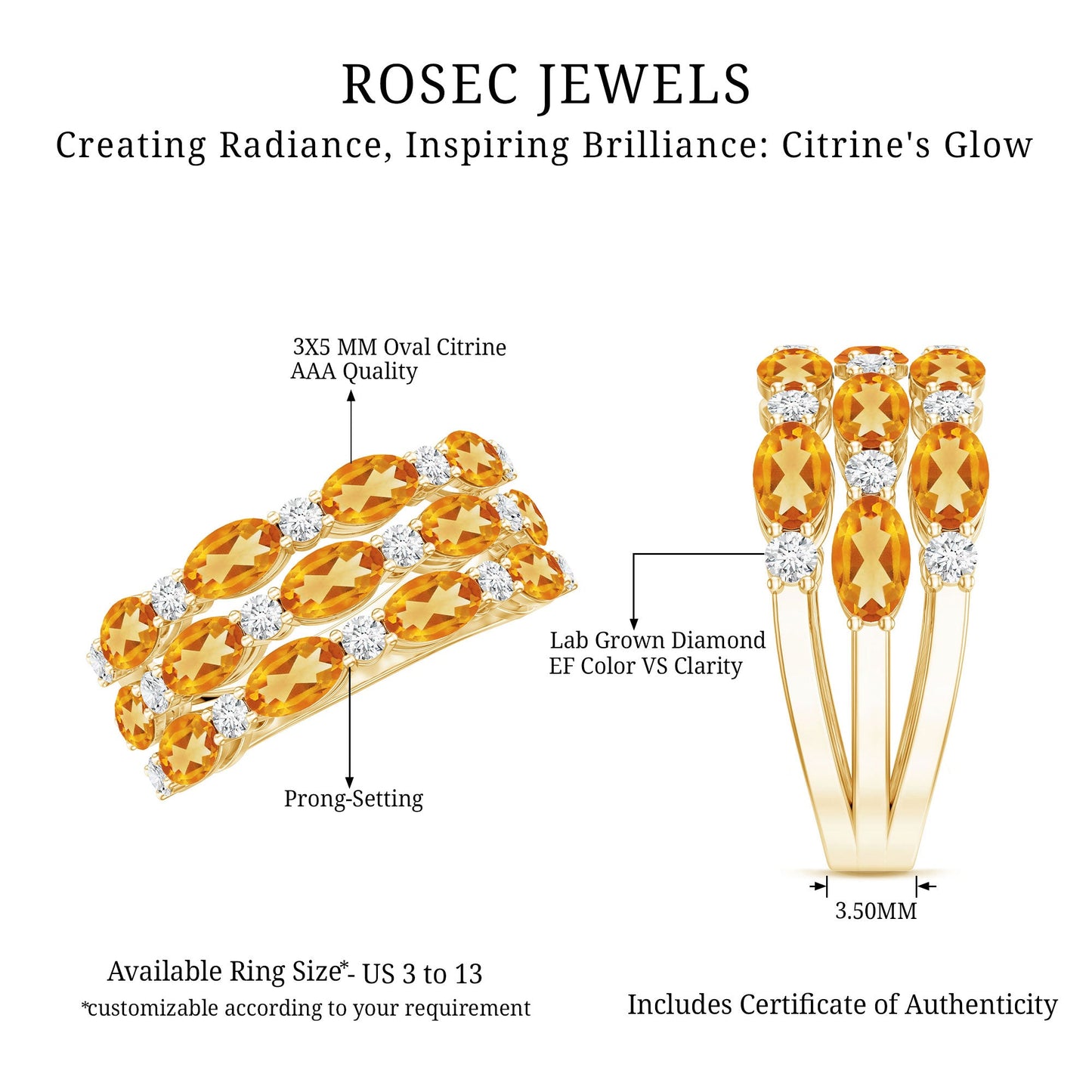 Certified Citrine Wide Wedding Band in Gold Plated Silver