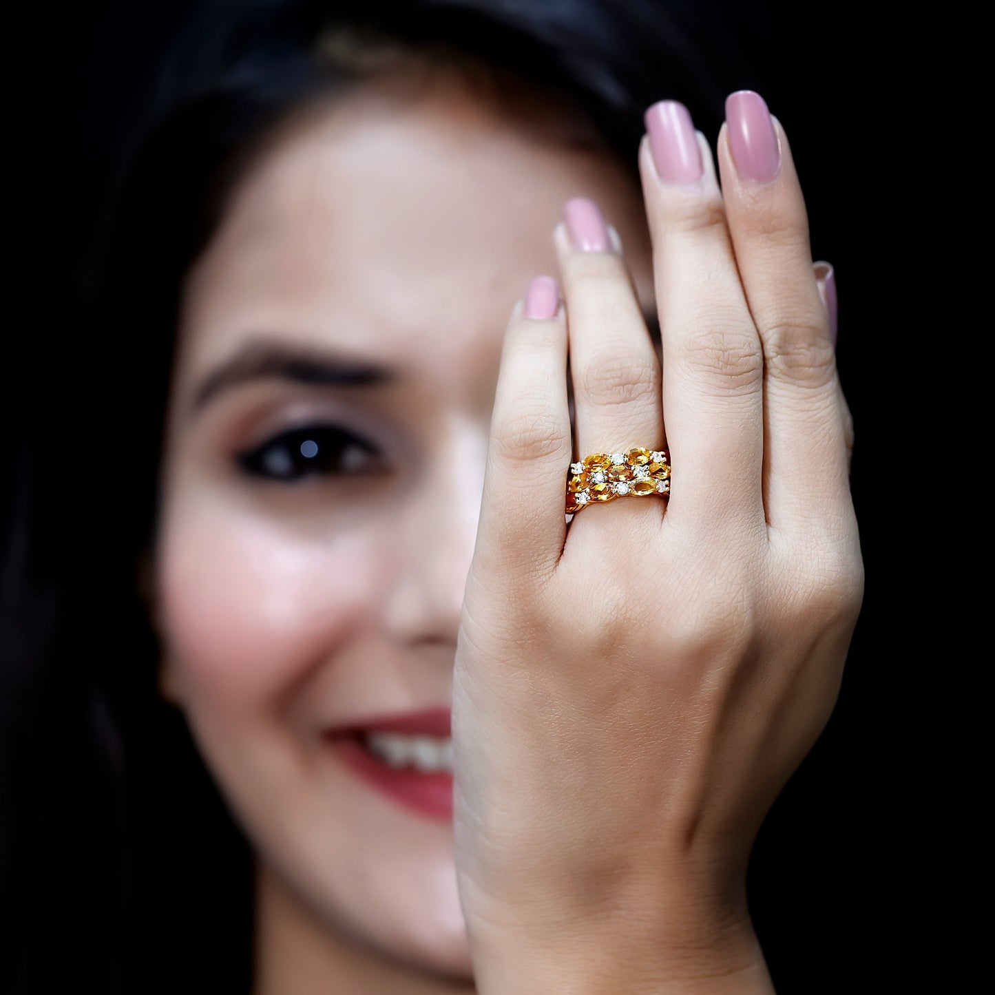Certified Citrine Wide Wedding Band in Gold Plated Silver