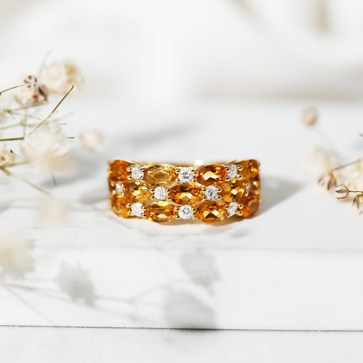 Certified Citrine Wide Wedding Band in Gold Plated Silver