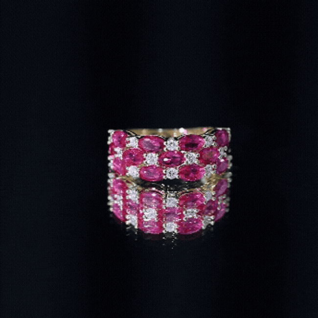 Lab Grown Ruby and Diamond Vintage Wedding Band in Silver