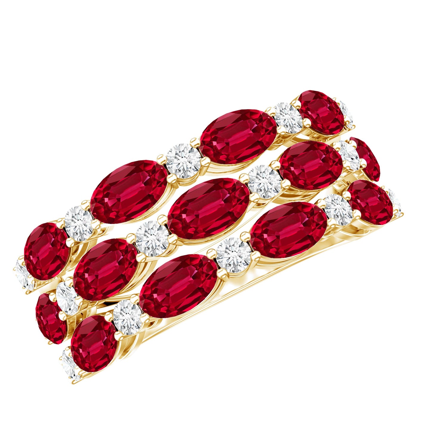 Lab Grown Ruby and Diamond Vintage Wedding Band in Silver