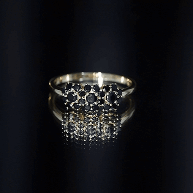 Certified Black Onyx Flower Engagement Ring
