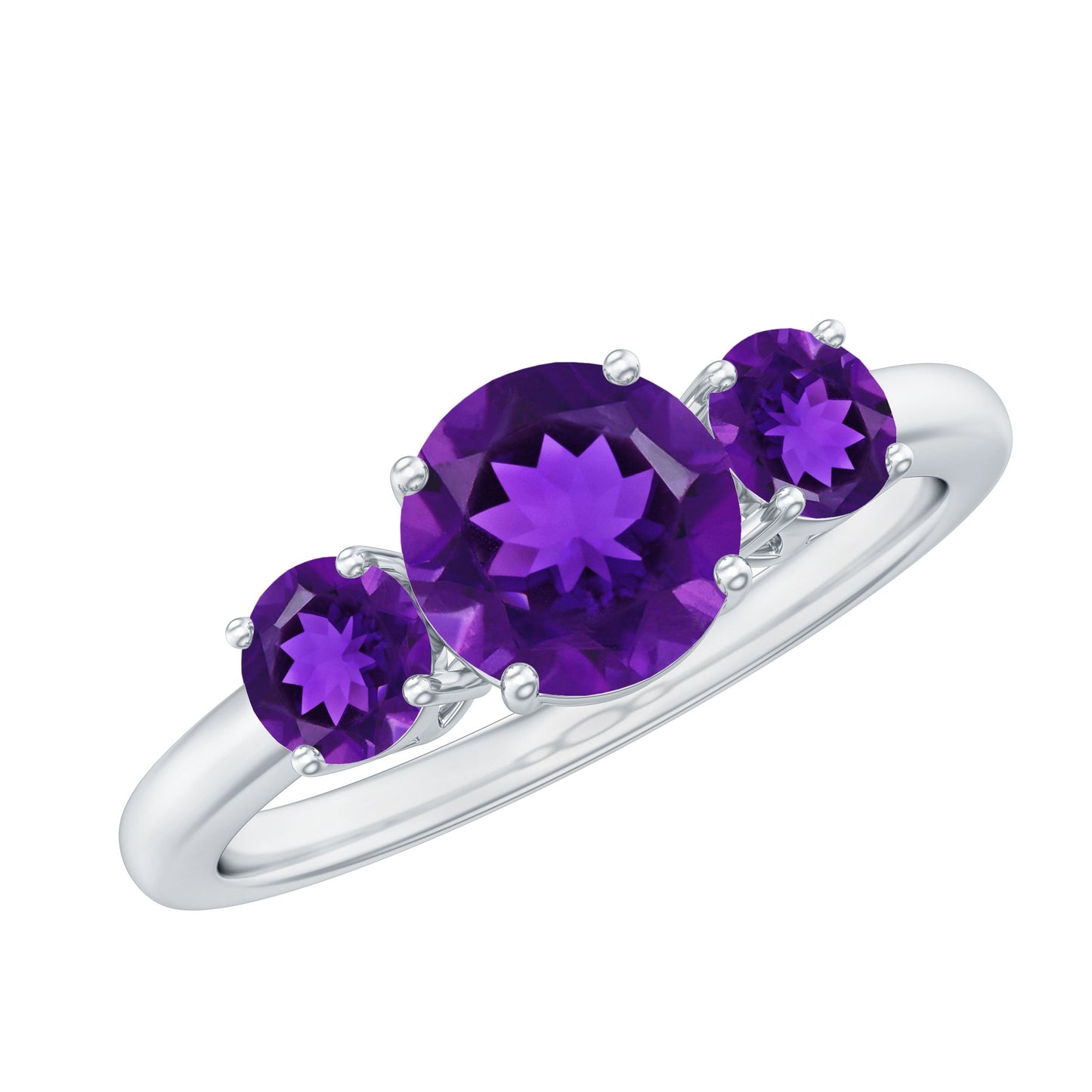 Real Amethyst 3 Stone Engagement Ring for Women