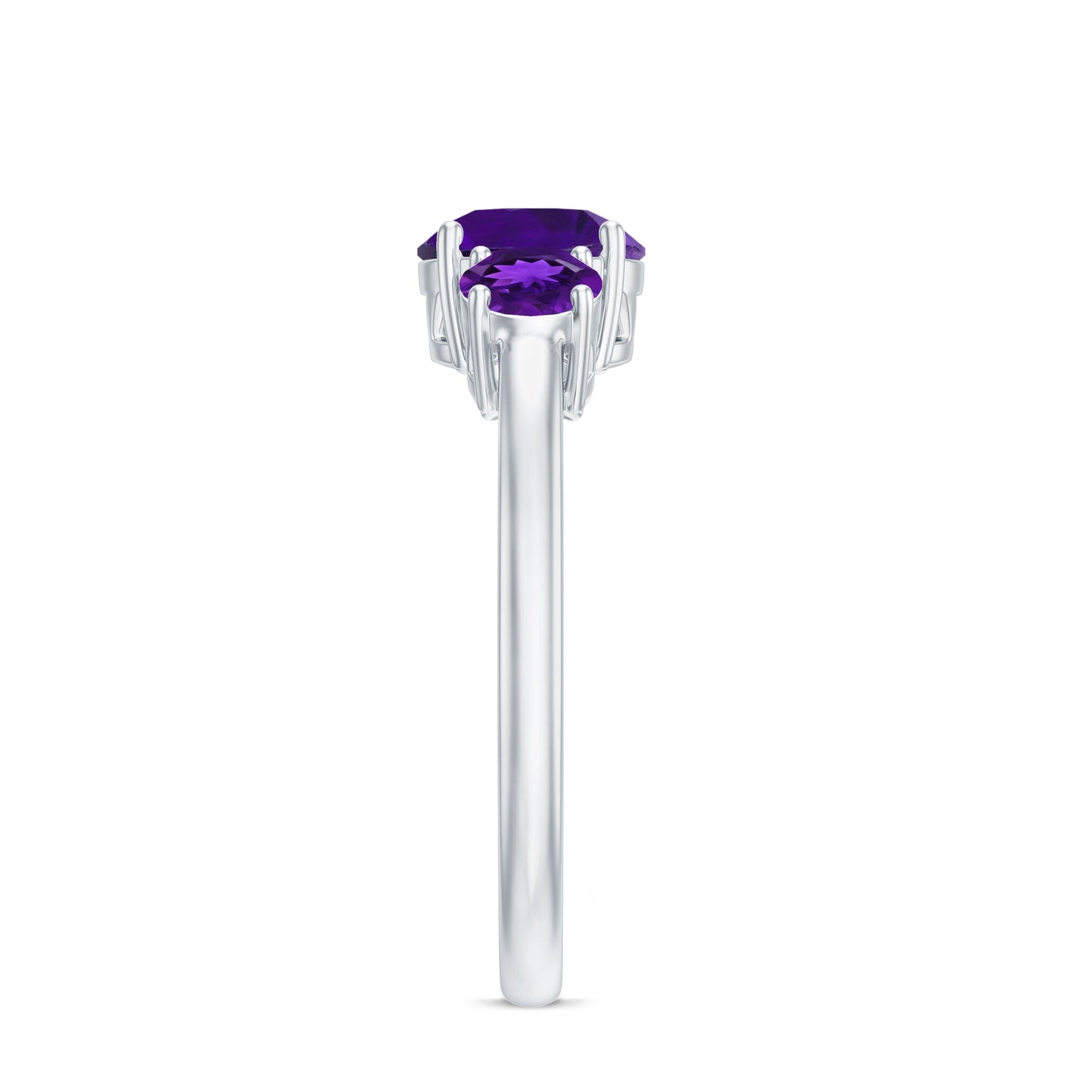 Real Amethyst 3 Stone Engagement Ring for Women
