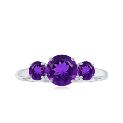 Real Amethyst 3 Stone Engagement Ring for Women
