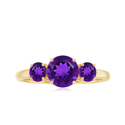 Real Amethyst 3 Stone Engagement Ring for Women