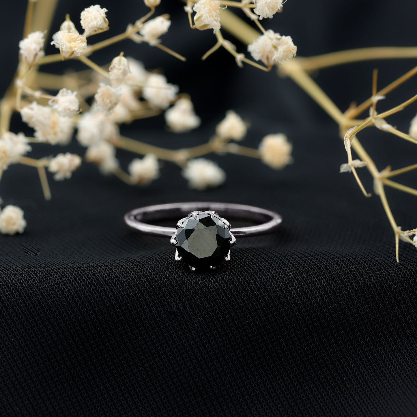 Natural 2.68 Carat Black Spinel Solitaire Engagement Ring