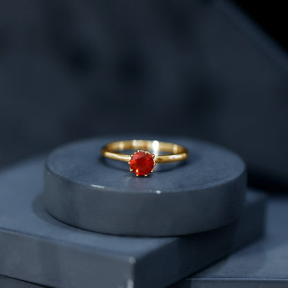 0.75 Carat Round Fire Opal Solitaire Ring in Lotus Basket Setting