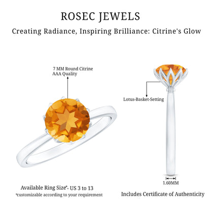 Real Solitaire Citrine Engagement Ring in Lotus Basket Setting
