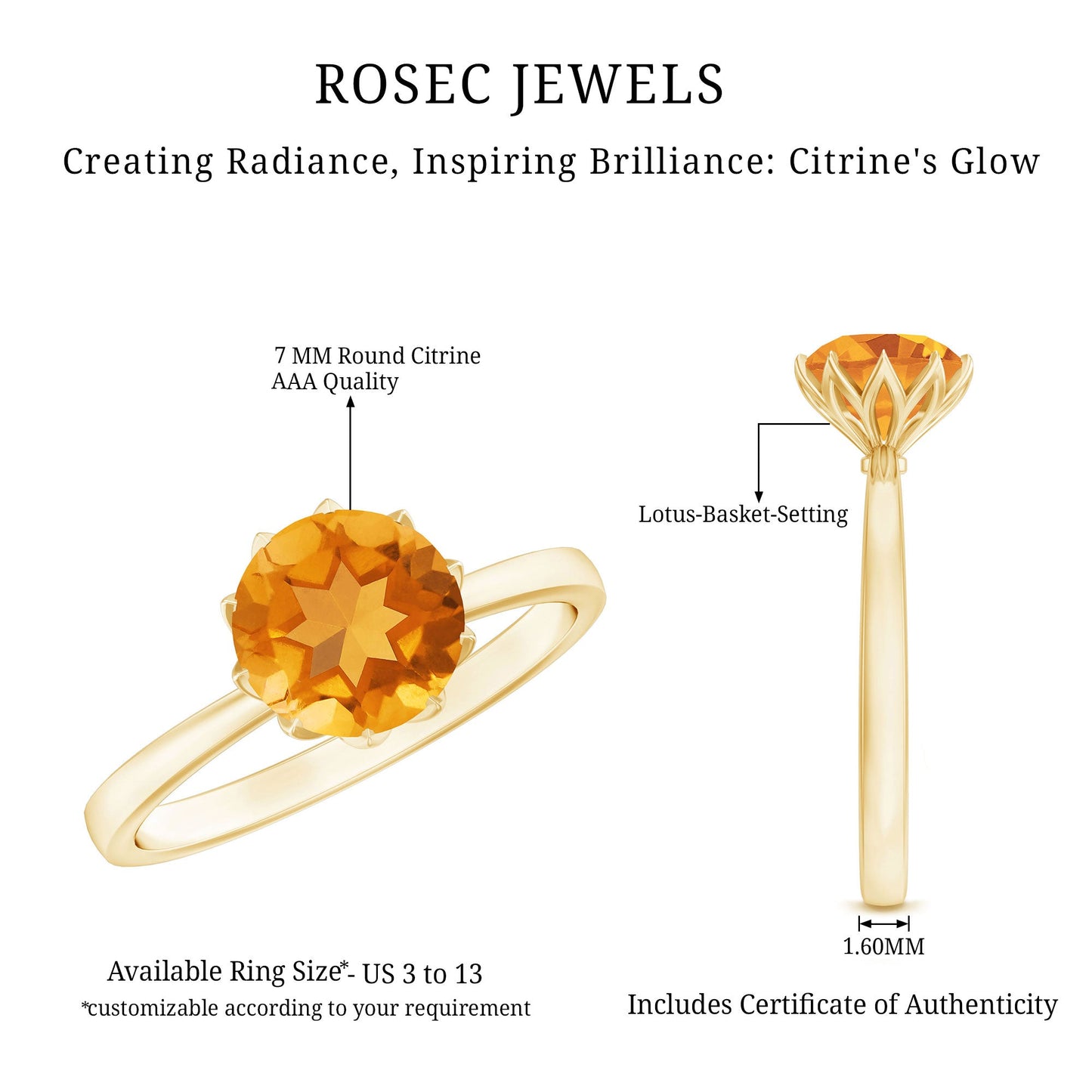 Real Solitaire Citrine Engagement Ring in Lotus Basket Setting