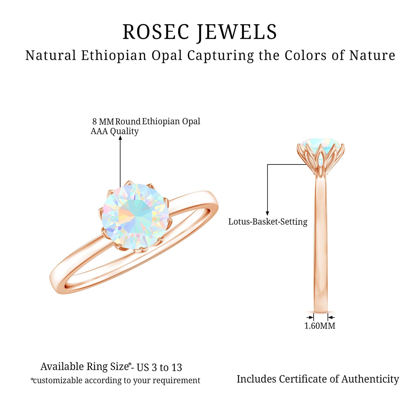 Natural 2 Cart Ethiopian Opal Engagement Ring in Lotus Basket Setting