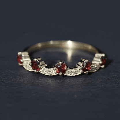 Natural Garnet Diamond Half Eternity Ring for Anniversary