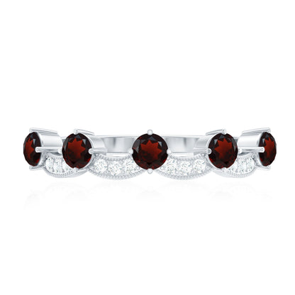 Natural Garnet Diamond Half Eternity Ring for Anniversary