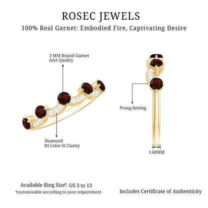 Natural Garnet Diamond Half Eternity Ring for Anniversary