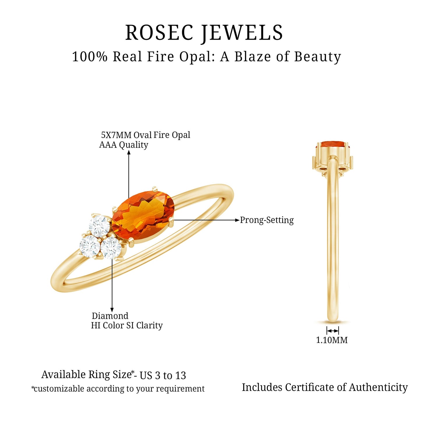 Oval Cut Fire Opal Promise Ring with Diamond Trio