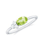 Natural 1 Carat Peridot Oval Engagement Ring with Diamond Trio
