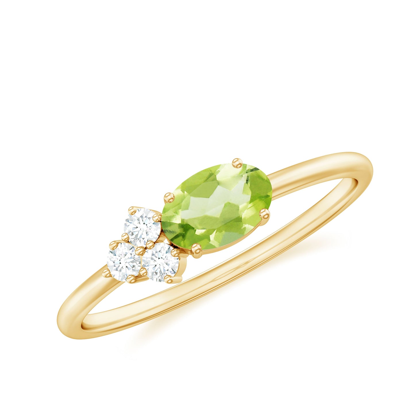 Natural 1 Carat Peridot Oval Engagement Ring with Diamond Trio