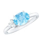 Natural 1 Carat Oval Aquamarine Promise Ring with Diamond Trio