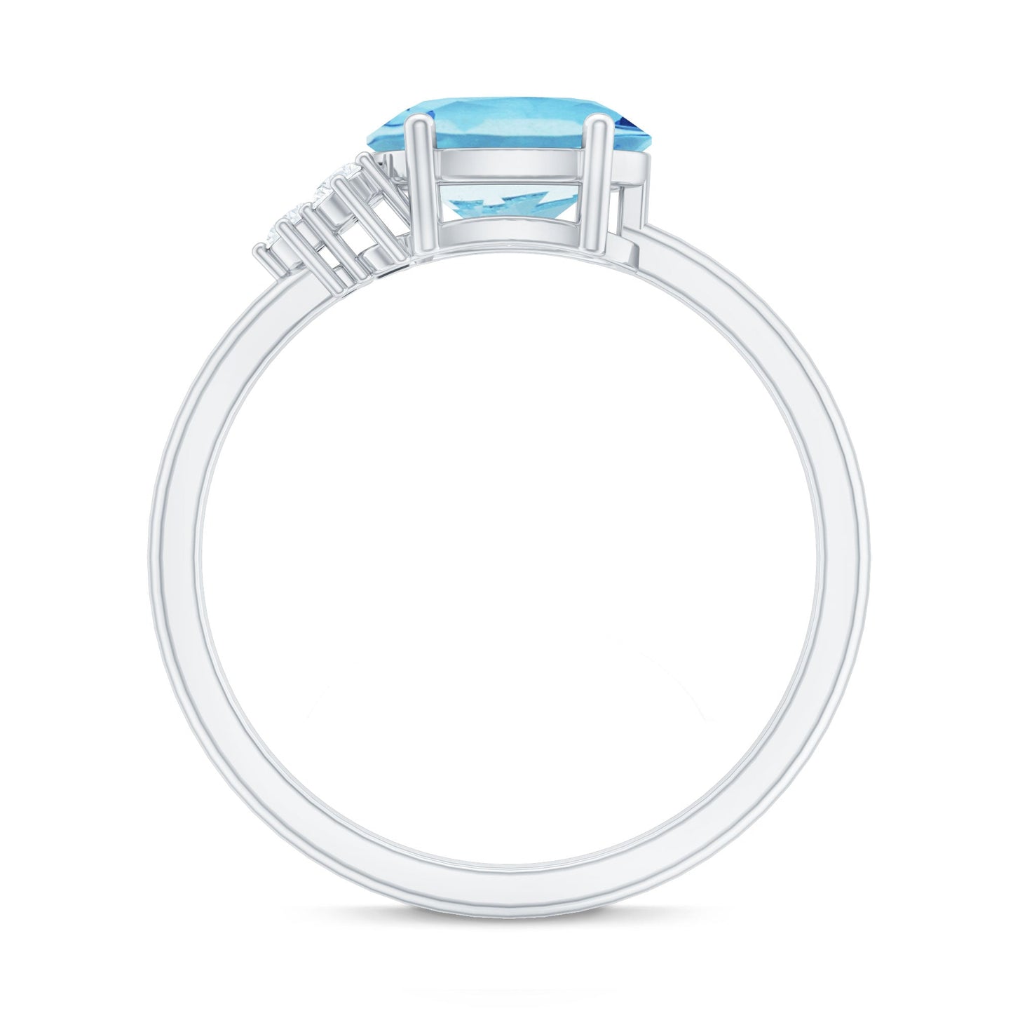 Natural 1 Carat Oval Aquamarine Promise Ring with Diamond Trio