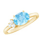 Natural 1 Carat Oval Aquamarine Promise Ring with Diamond Trio