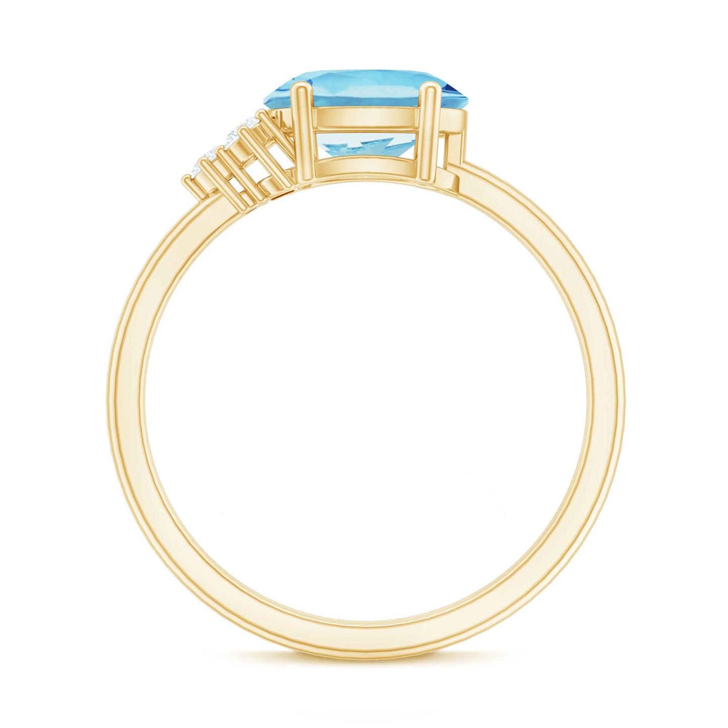 Natural 1 Carat Oval Aquamarine Promise Ring with Diamond Trio