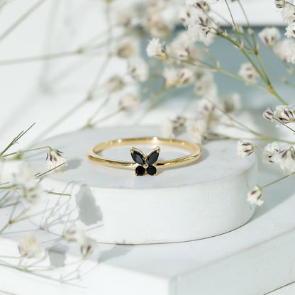 Genuine Black Onyx Butterfly Promise Ring
