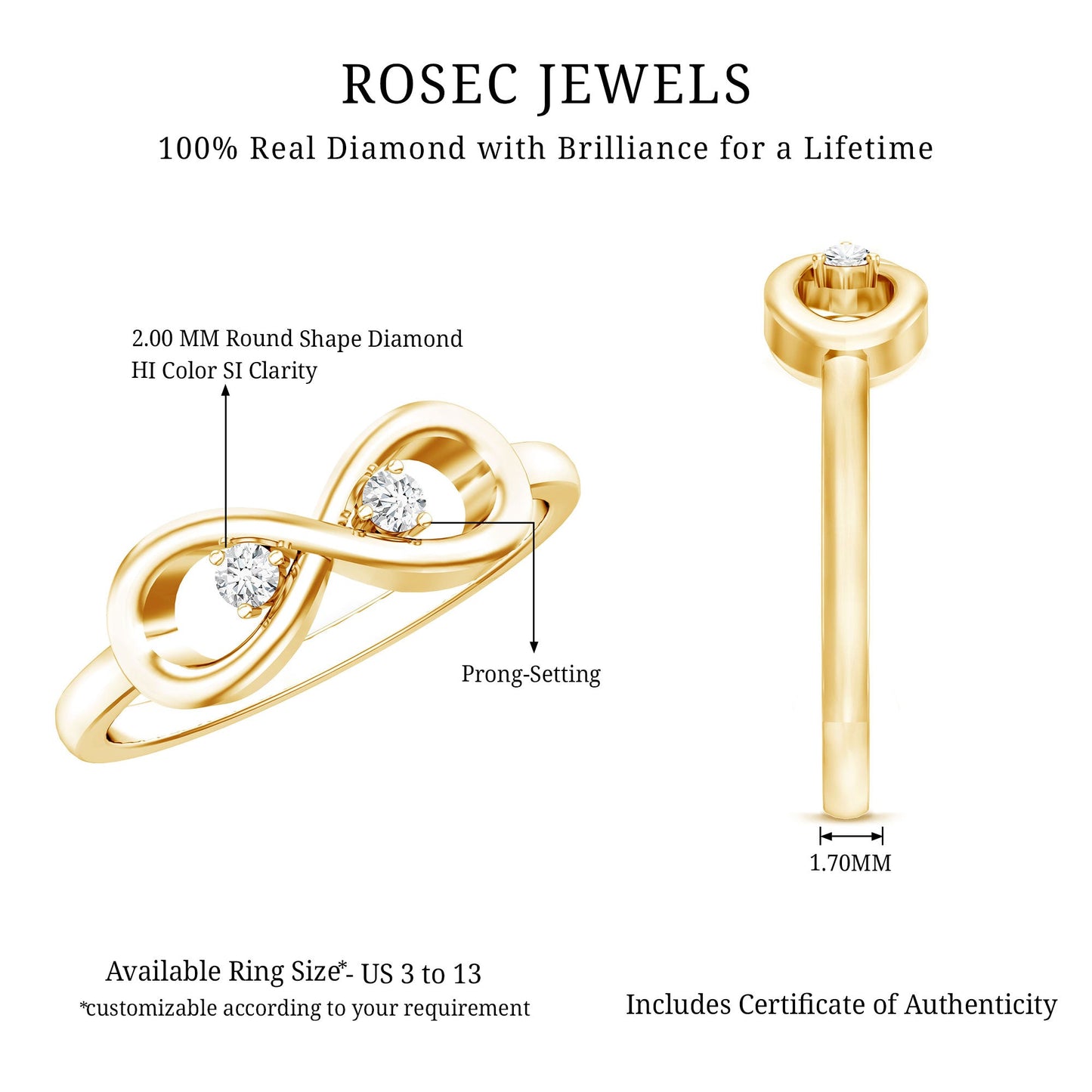 Certified Real Diamond Infinity Promise Ring for Women