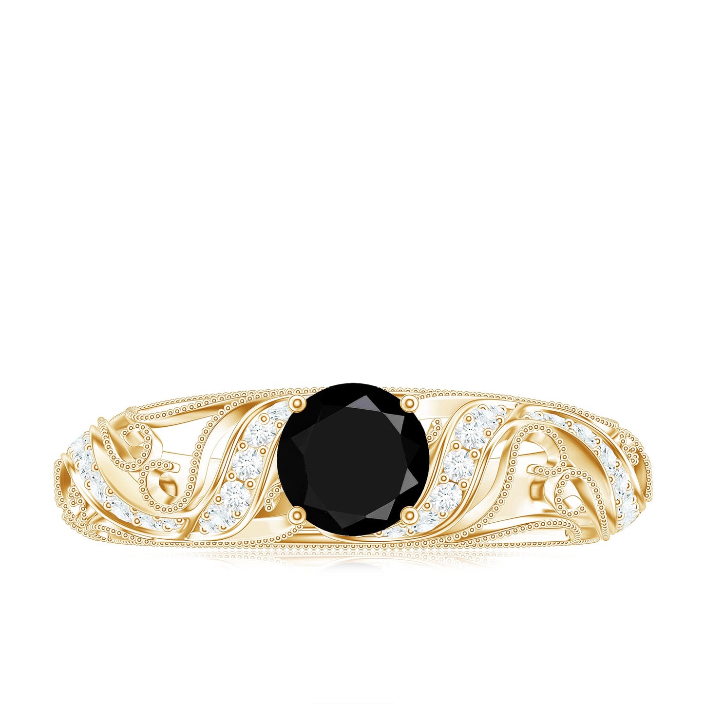 Vintage Looking Black Spinel Engagement Ring with Diamond