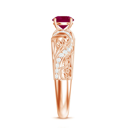 Vintage Style 0.6 Carat Ruby Engagement Ring with Diamond