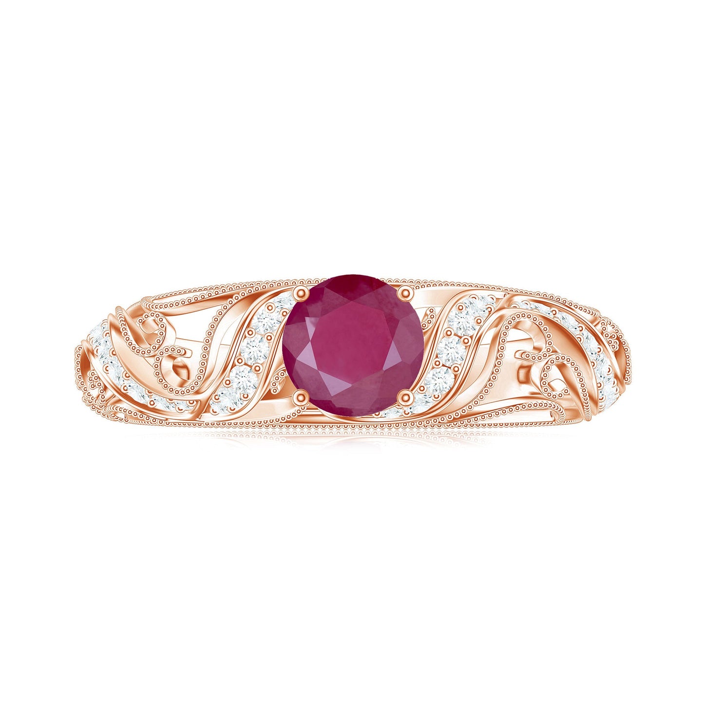 Vintage Style 0.6 Carat Ruby Engagement Ring with Diamond