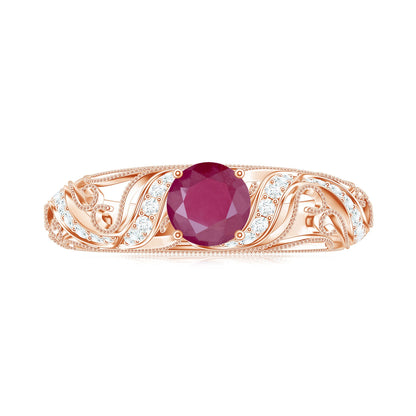 Vintage Style 0.6 Carat Ruby Engagement Ring with Diamond