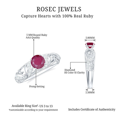 Vintage Style 0.6 Carat Ruby Engagement Ring with Diamond