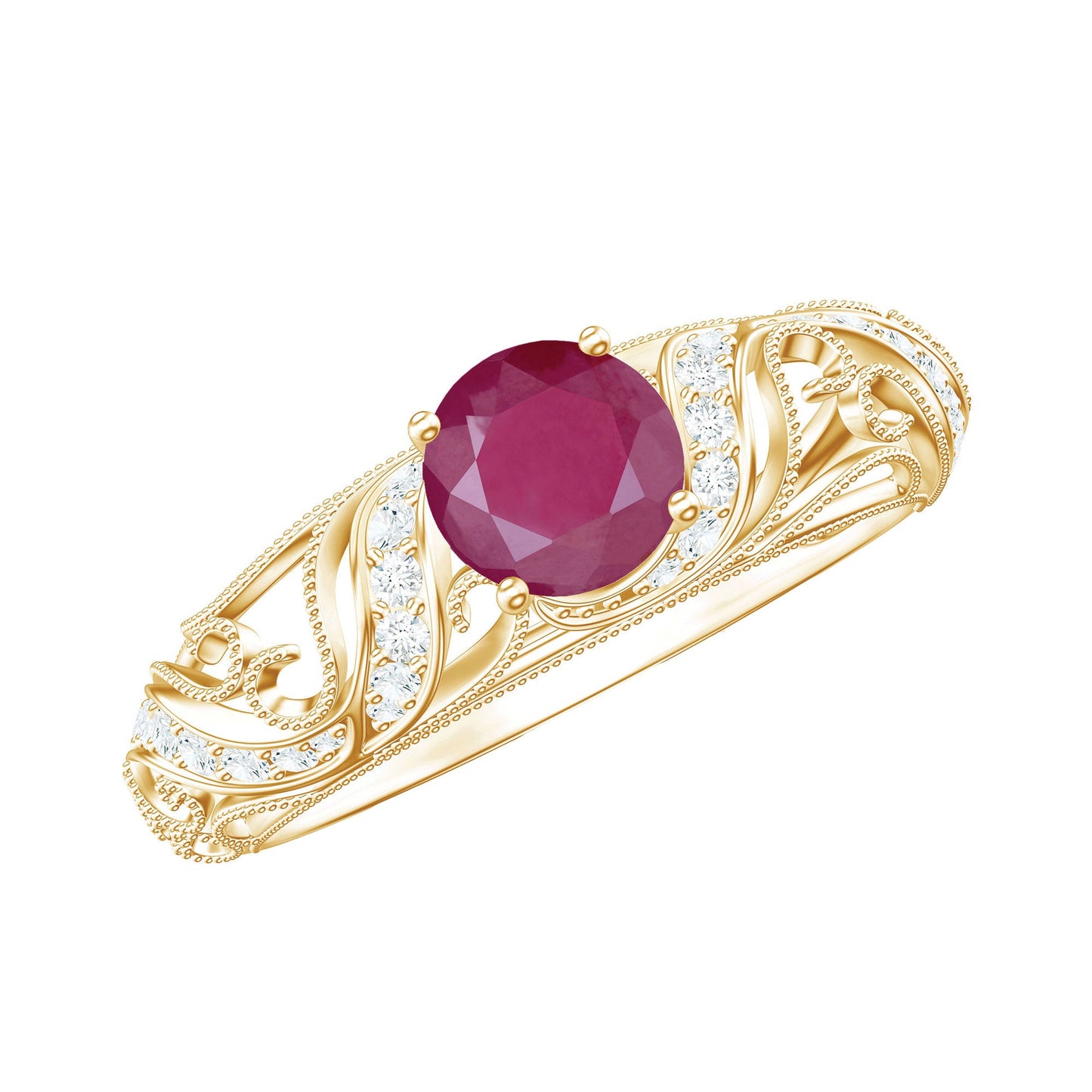Vintage Style 0.6 Carat Ruby Engagement Ring with Diamond