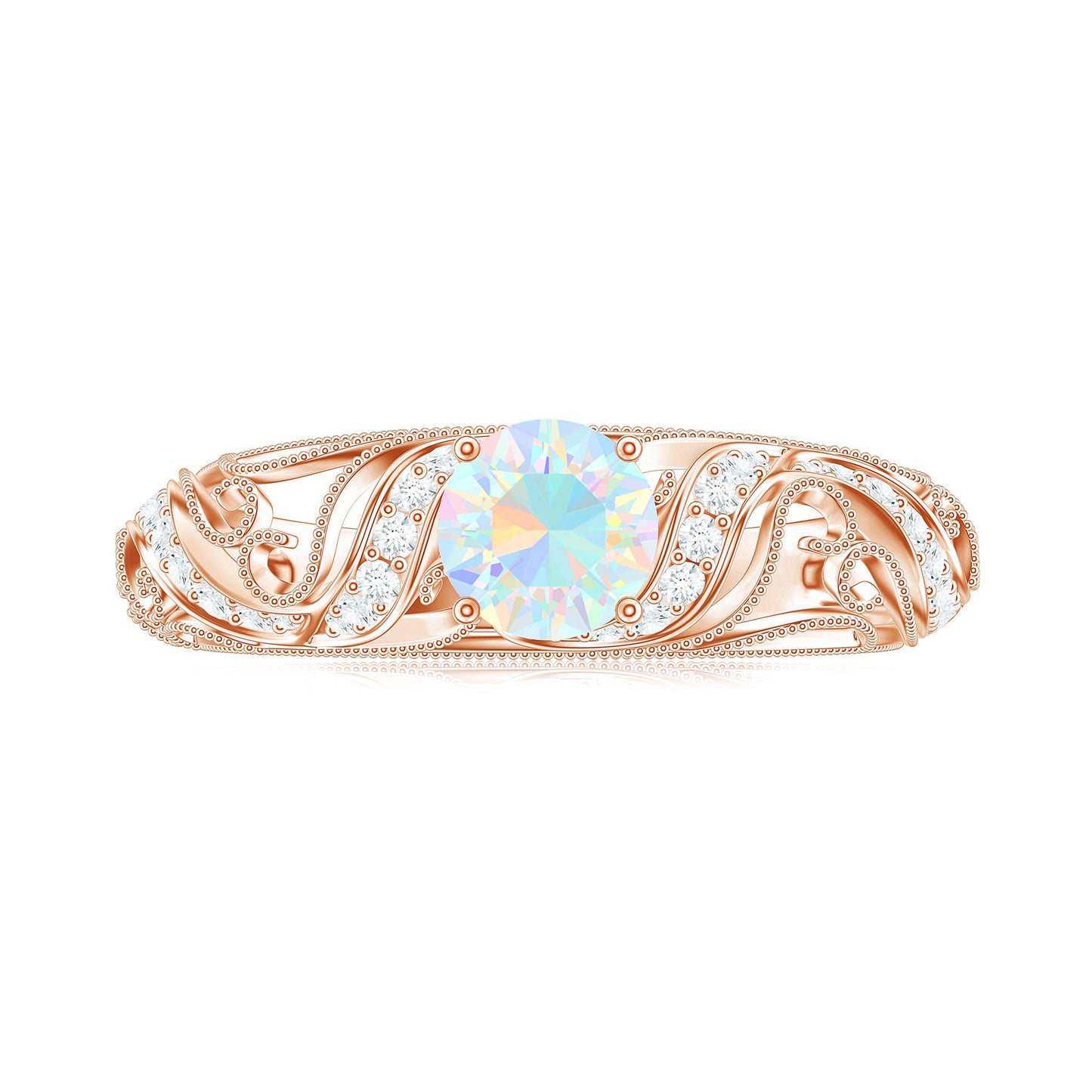 Natural Ethiopian Opal Diamond Vintage Looking Engagement Ring with Certificate