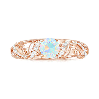 Natural Ethiopian Opal Diamond Vintage Looking Engagement Ring with Certificate