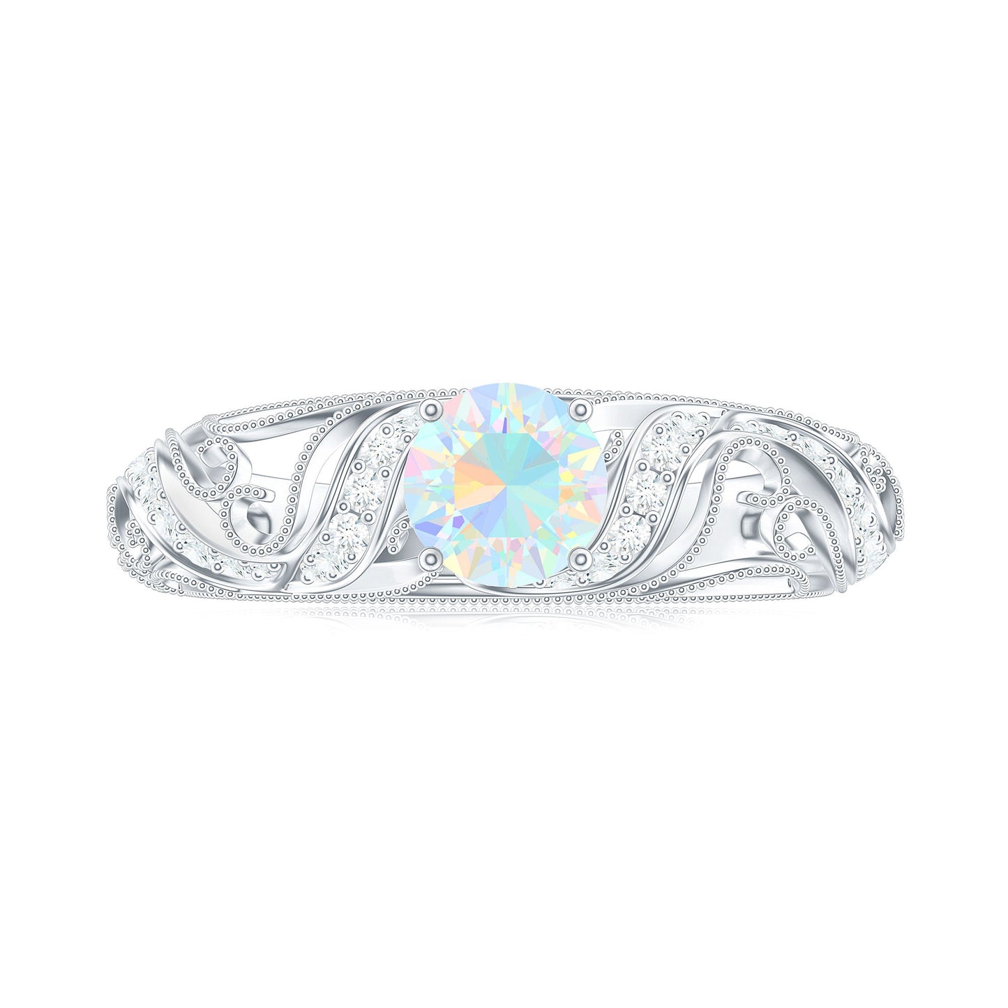 Natural Ethiopian Opal Diamond Vintage Looking Engagement Ring with Certificate