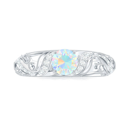 Natural Ethiopian Opal Diamond Vintage Looking Engagement Ring with Certificate