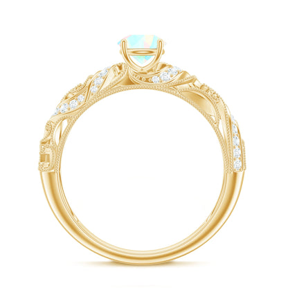 Natural Ethiopian Opal Diamond Vintage Looking Engagement Ring with Certificate