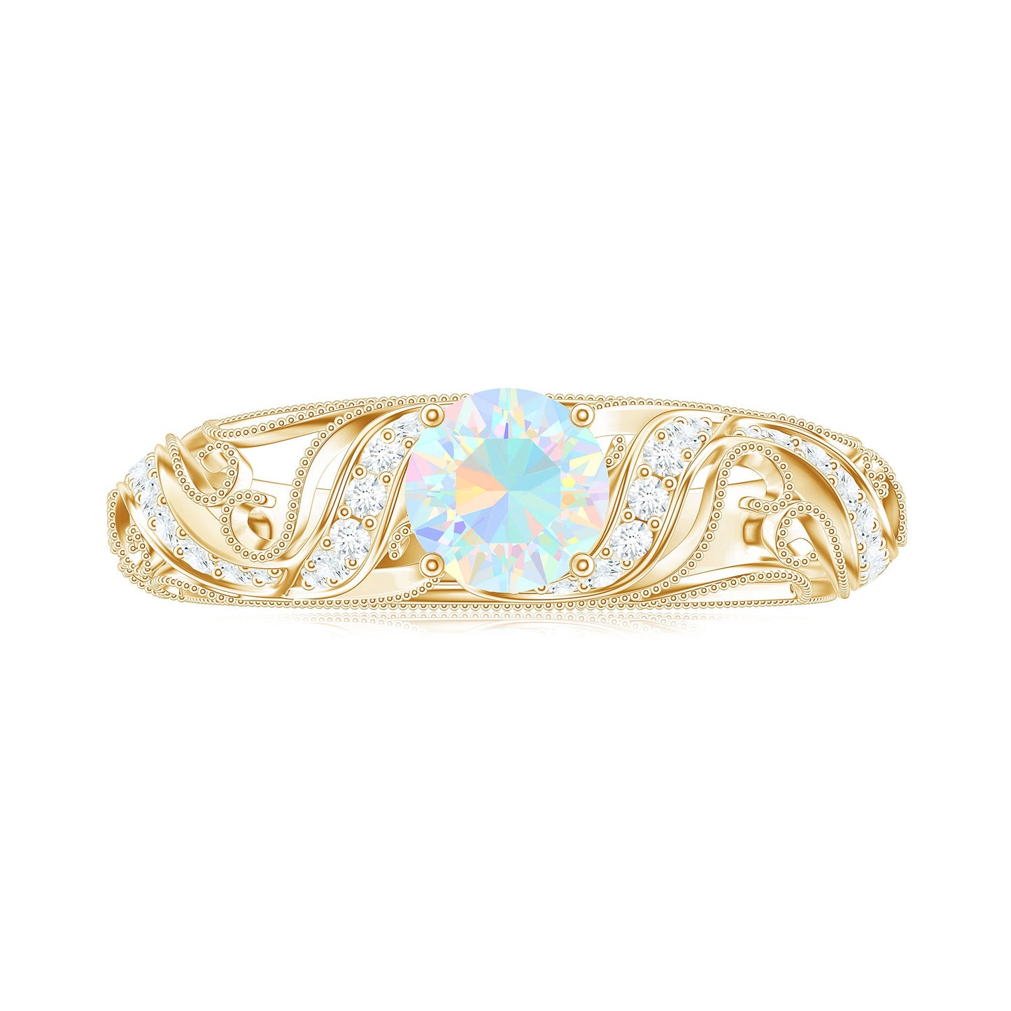 Natural Ethiopian Opal Diamond Vintage Looking Engagement Ring with Certificate