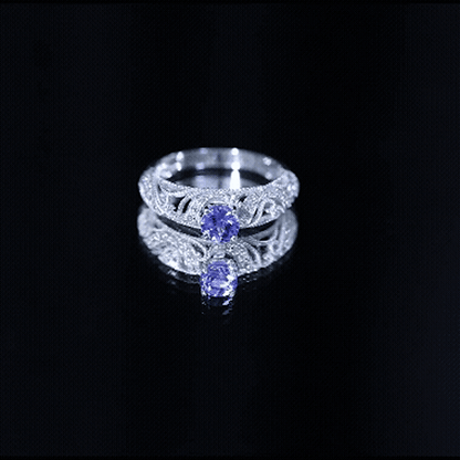 Round Tanzanite Vintage Inspired Engagement Ring with Diamond