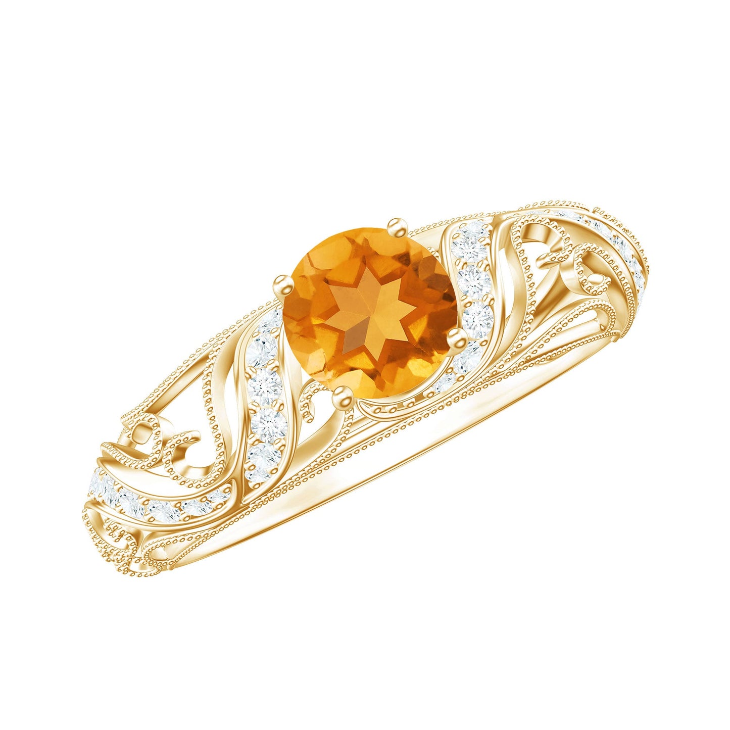 Vintage Looking Citrine Engagement Ring with Diamond