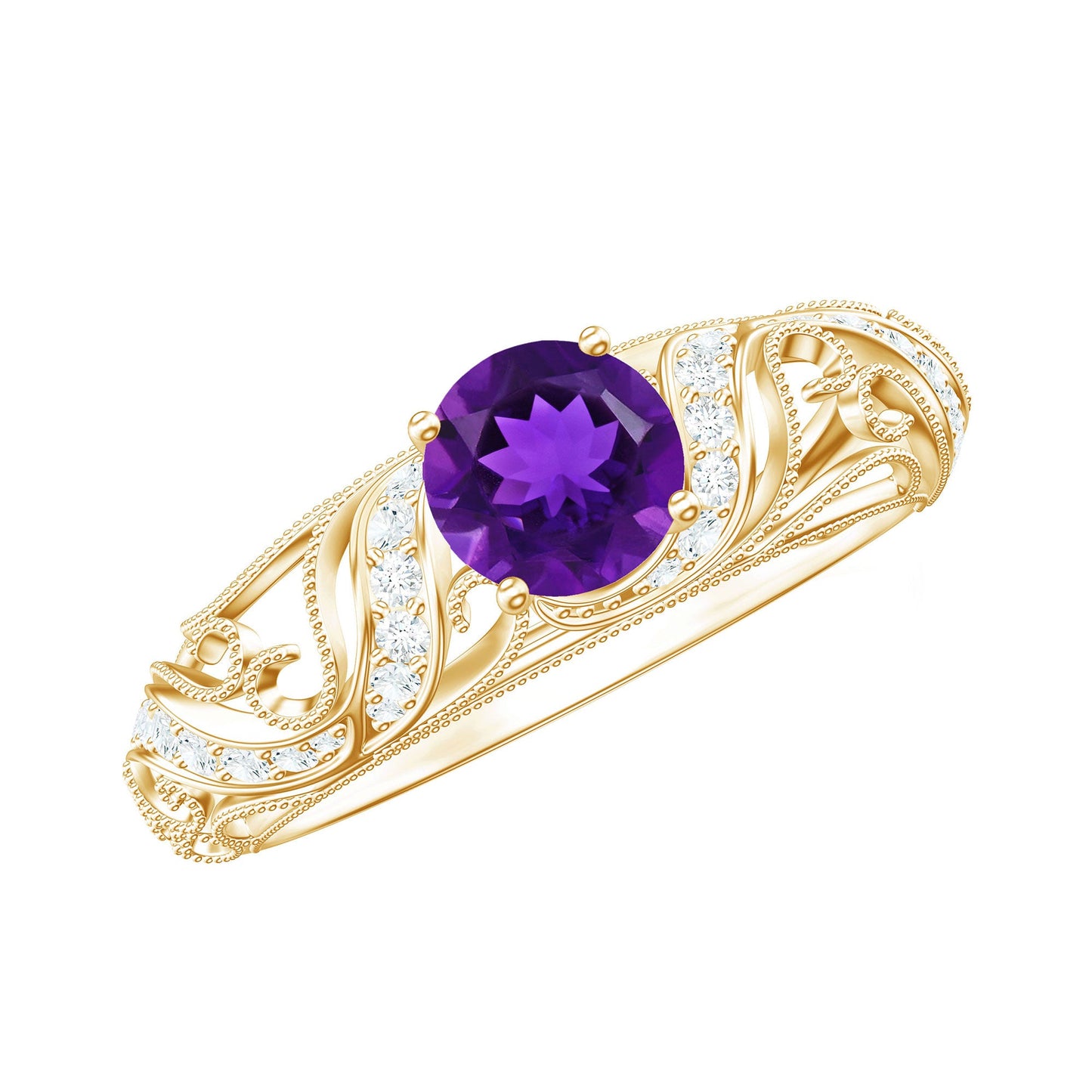 Vintage Inspired 1.2 Carat Amethyst Engagement Ring with Diamond