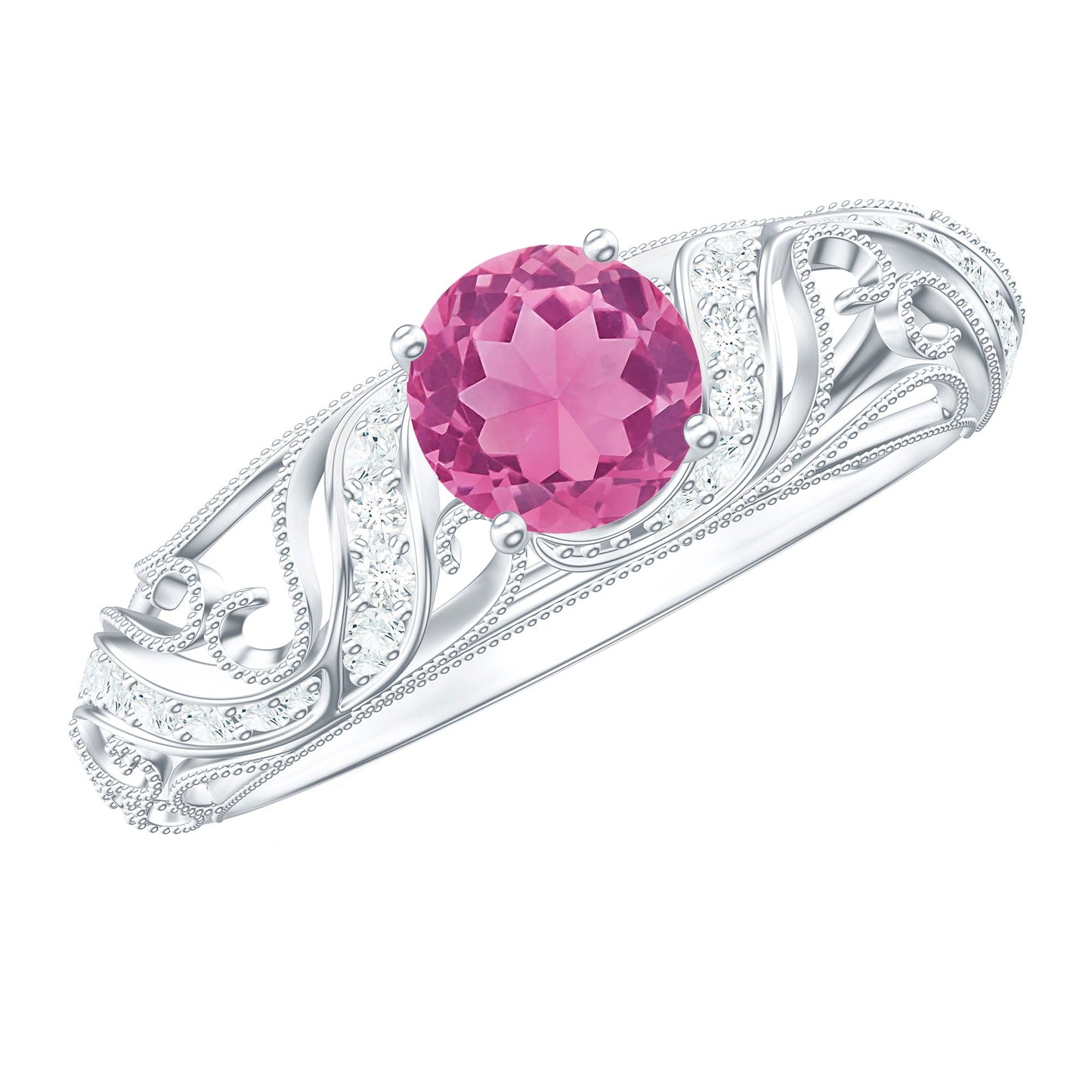 0.4 Carat Vintage Style Pink Tourmaline Engagement Ring with Diamond