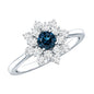 Genuine Round Cut London Blue Topaz Flower Engagement Ring with Diamonds