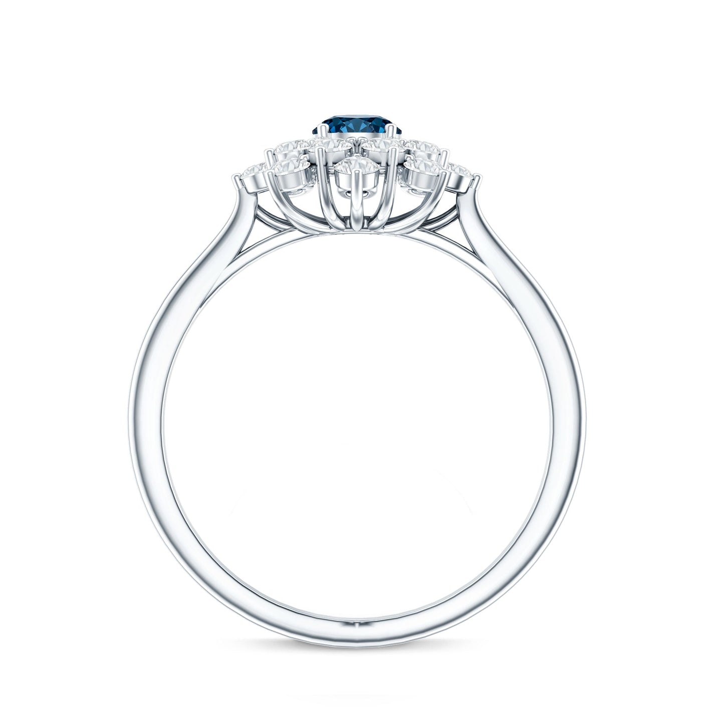 Genuine Round Cut London Blue Topaz Flower Engagement Ring with Diamonds