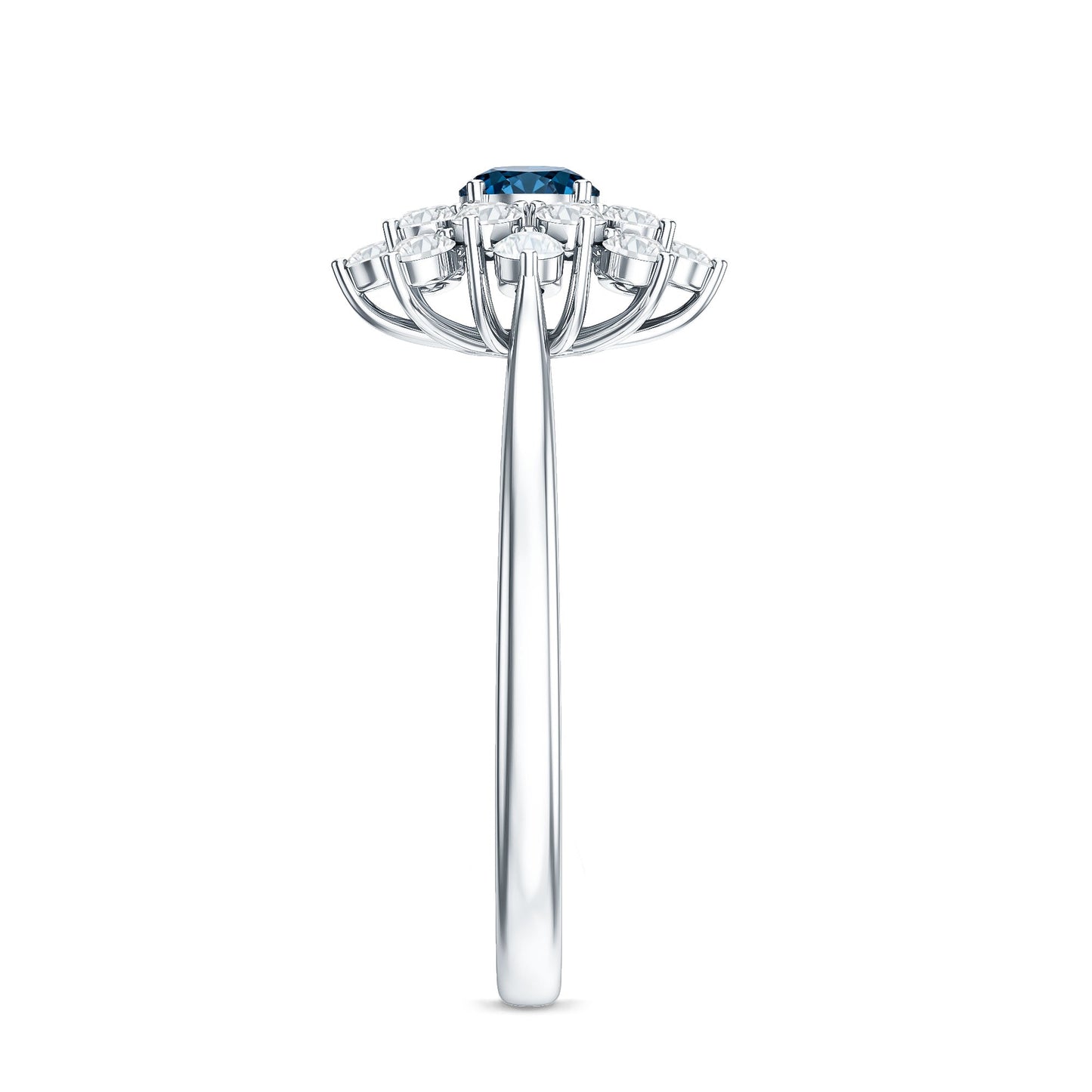 Genuine Round Cut London Blue Topaz Flower Engagement Ring with Diamonds